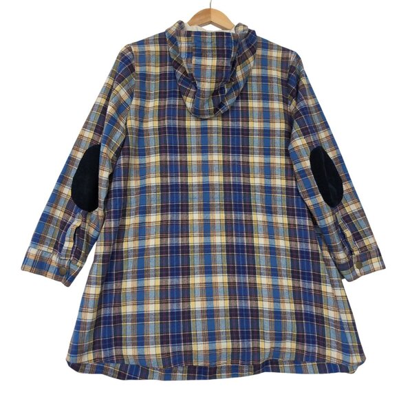 Fervour Jacket Womens 1X Blue Plaid Flannel Hood Elbow Patch Outdoor Cabincore - Picture 3 of 14